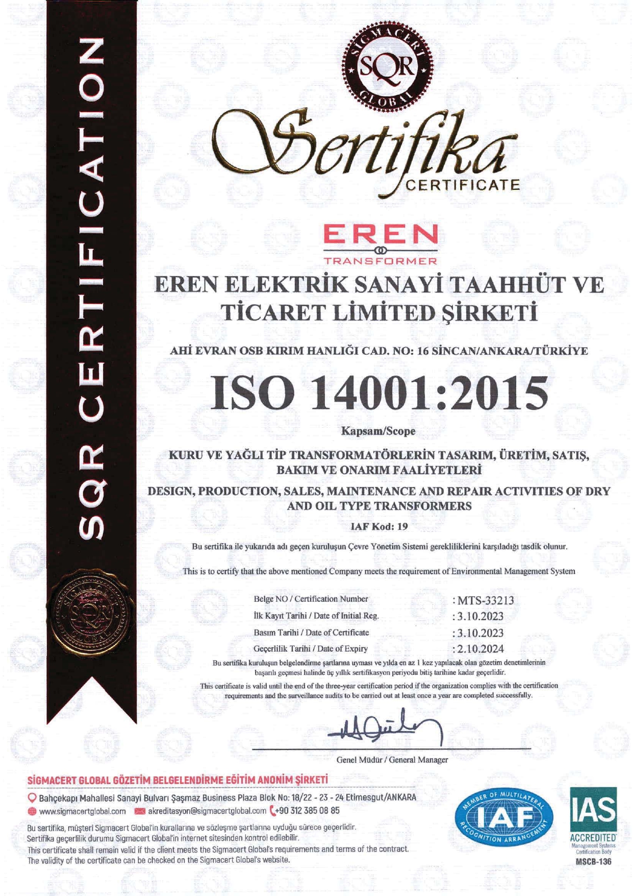 ISO 14001 Çevre Yönetim Sistemi Sertifikası